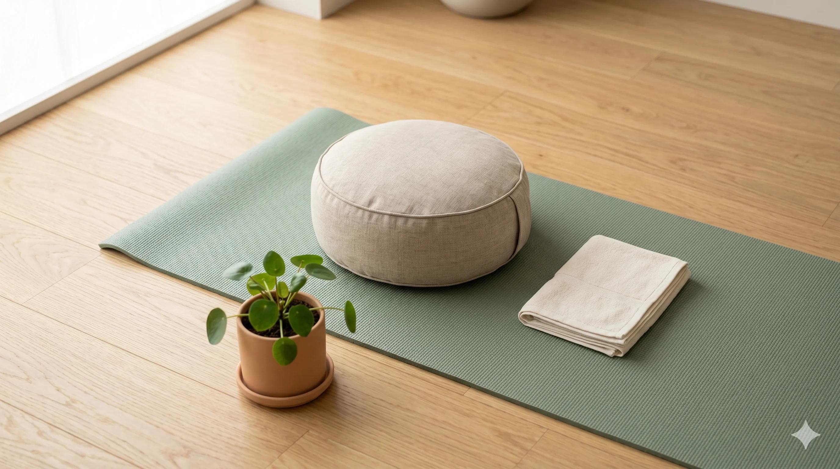 Coussin de méditation et tapis de yoga symbolisant la pratique de la relaxation pour gérer l'éjaculation précoce Coussin de méditation et tapis de yoga symbolisant la pratique de la relaxation pour gérer l'éjaculation précoce
