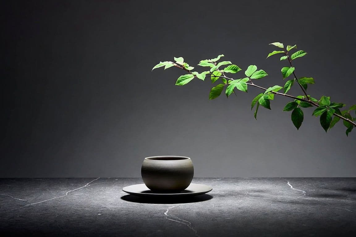 Bol matcha et bonsaï japonais sur pierre brute évoquant la santé masculine sereine et la longévité bien vécue à 70 ans Bol matcha et bonsaï japonais sur pierre brute évoquant la santé masculine sereine et la longévité bien vécue à 70 ans