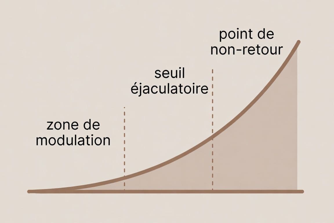 Graphique médical illustrant le seuil éjaculatoire et la courbe d'excitation sexuelle de l'homme Graphique médical illustrant le seuil éjaculatoire et la courbe d'excitation sexuelle de l'homme