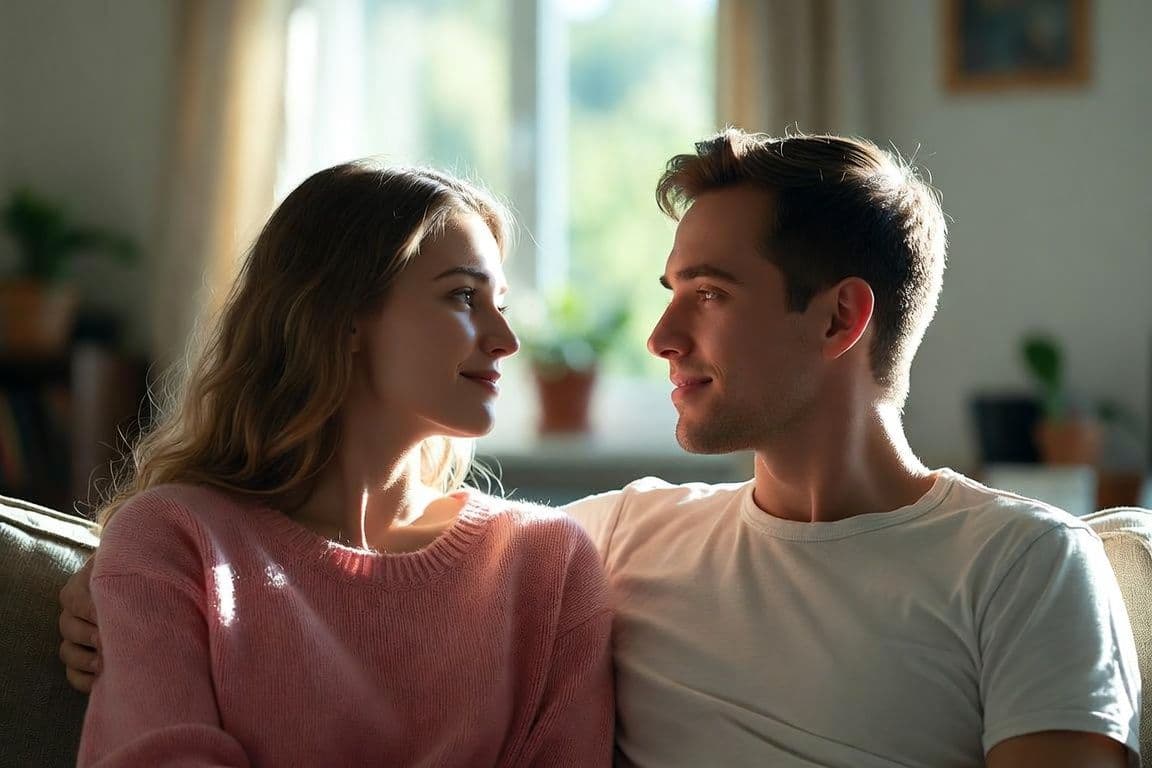 Couple traversant une difficulté liée à l'éjaculation précoce, ambiance apaisée Couple traversant une difficulté liée à l'éjaculation précoce, ambiance apaisée