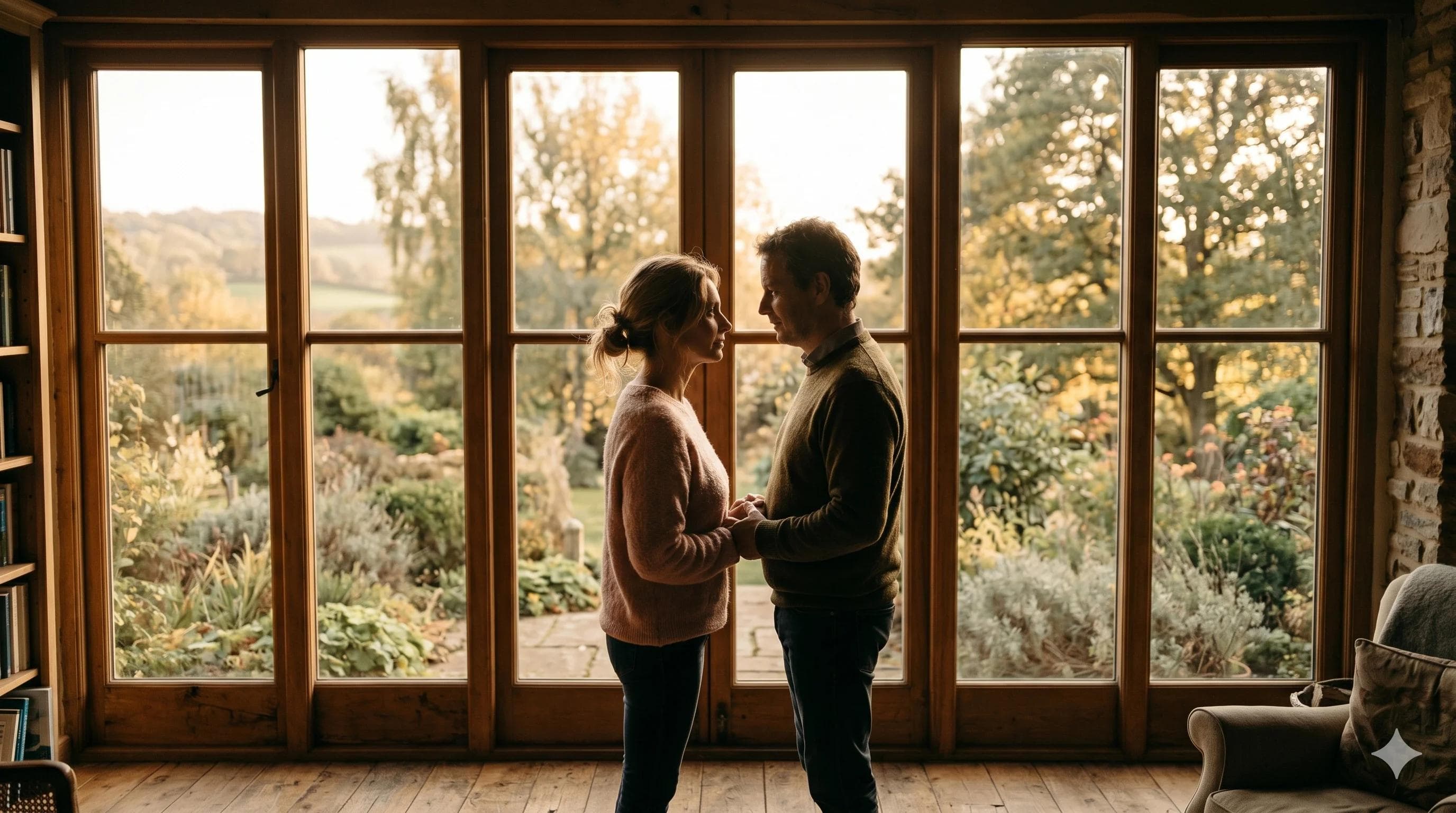 Silhouette d'un couple apaisé évoquant le dialogue autour de la prostate et de l'éjaculation précoce Silhouette d'un couple apaisé évoquant le dialogue autour de la prostate et de l'éjaculation précoce