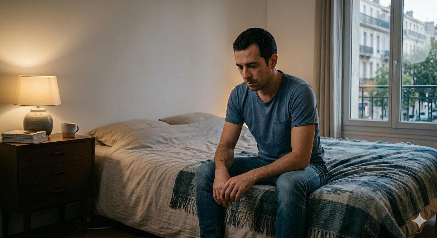 Homme pensif sur son lit Homme pensif sur son lit