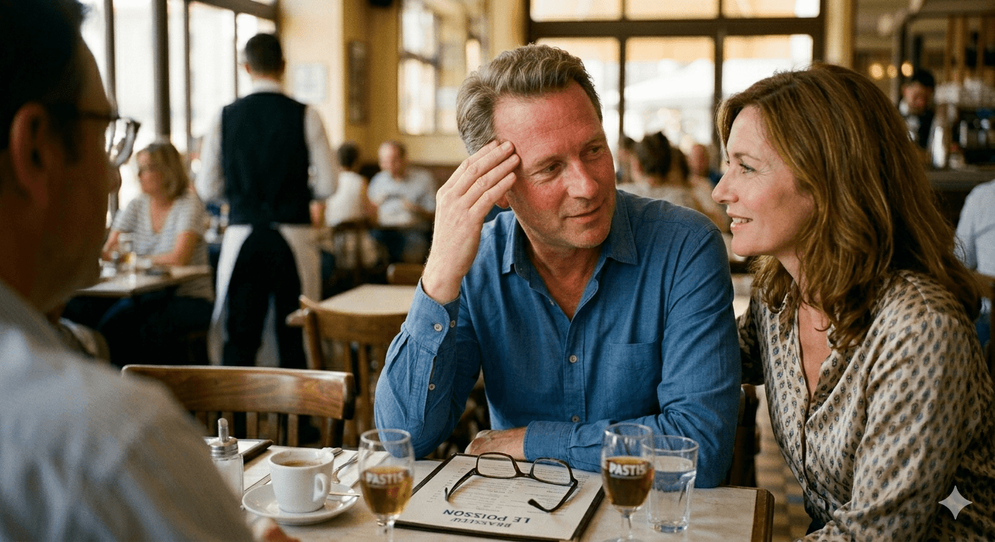 Homme ayant pris du viagra au restaurant avec une femme Homme ayant pris du viagra au restaurant avec une femme