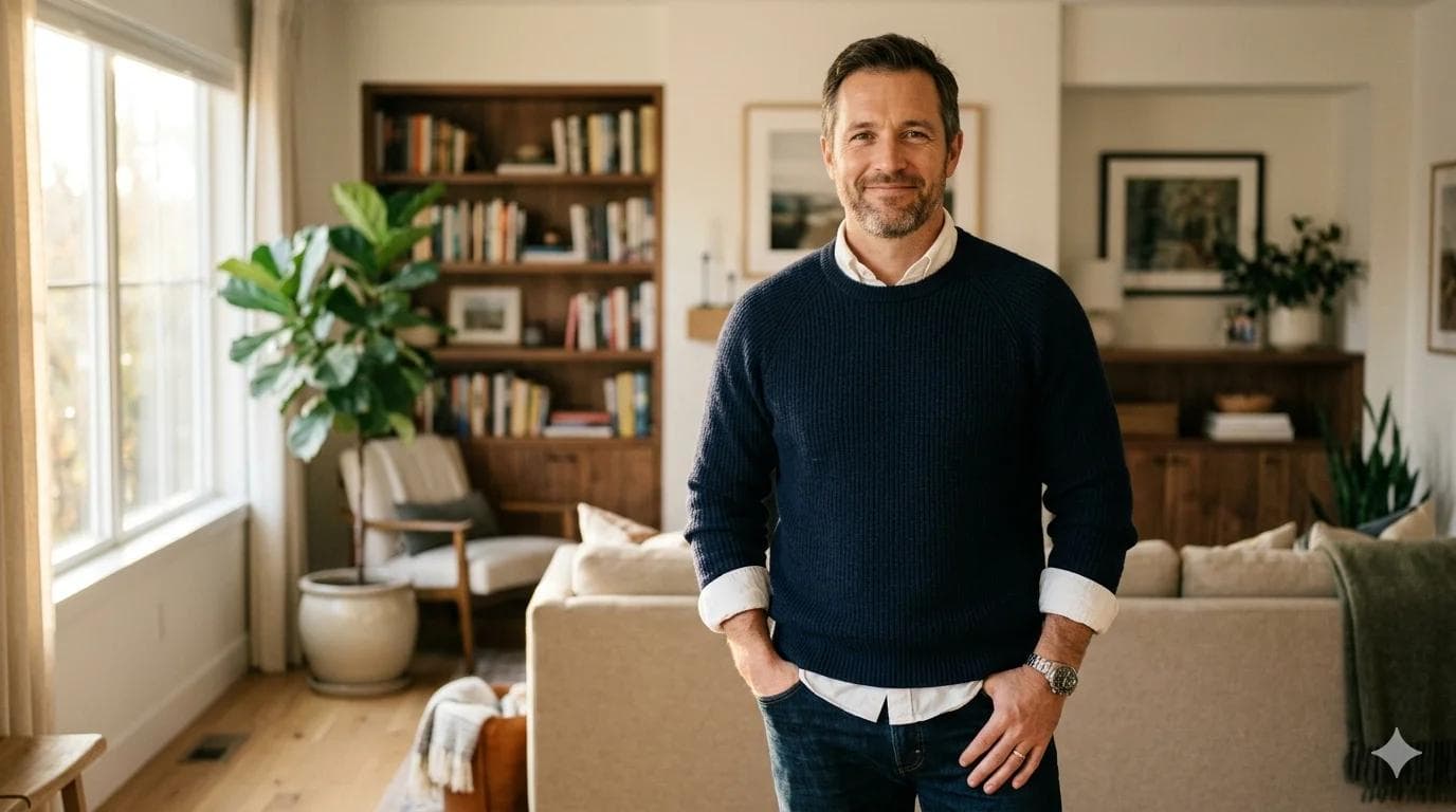 Homme quarantenaire serein incarnant les vrais signes de virilité chez l'homme moderne Homme quarantenaire serein incarnant les vrais signes de virilité chez l'homme moderne