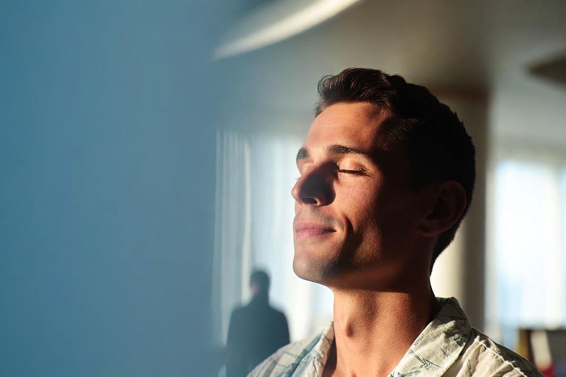 Homme serein ayant trouvé une solution pour le nofap et l'éjaculation précoce Homme serein ayant trouvé une solution pour le nofap et l'éjaculation précoce