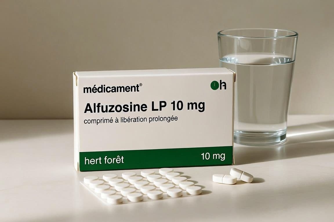 Boîte et comprimés d'alfuzosine LP 10 mg (Xatral) pour traiter l'hypertrophie bénigne de la prostate Boîte et comprimés d'alfuzosine LP 10 mg (Xatral) pour traiter l'hypertrophie bénigne de la prostate