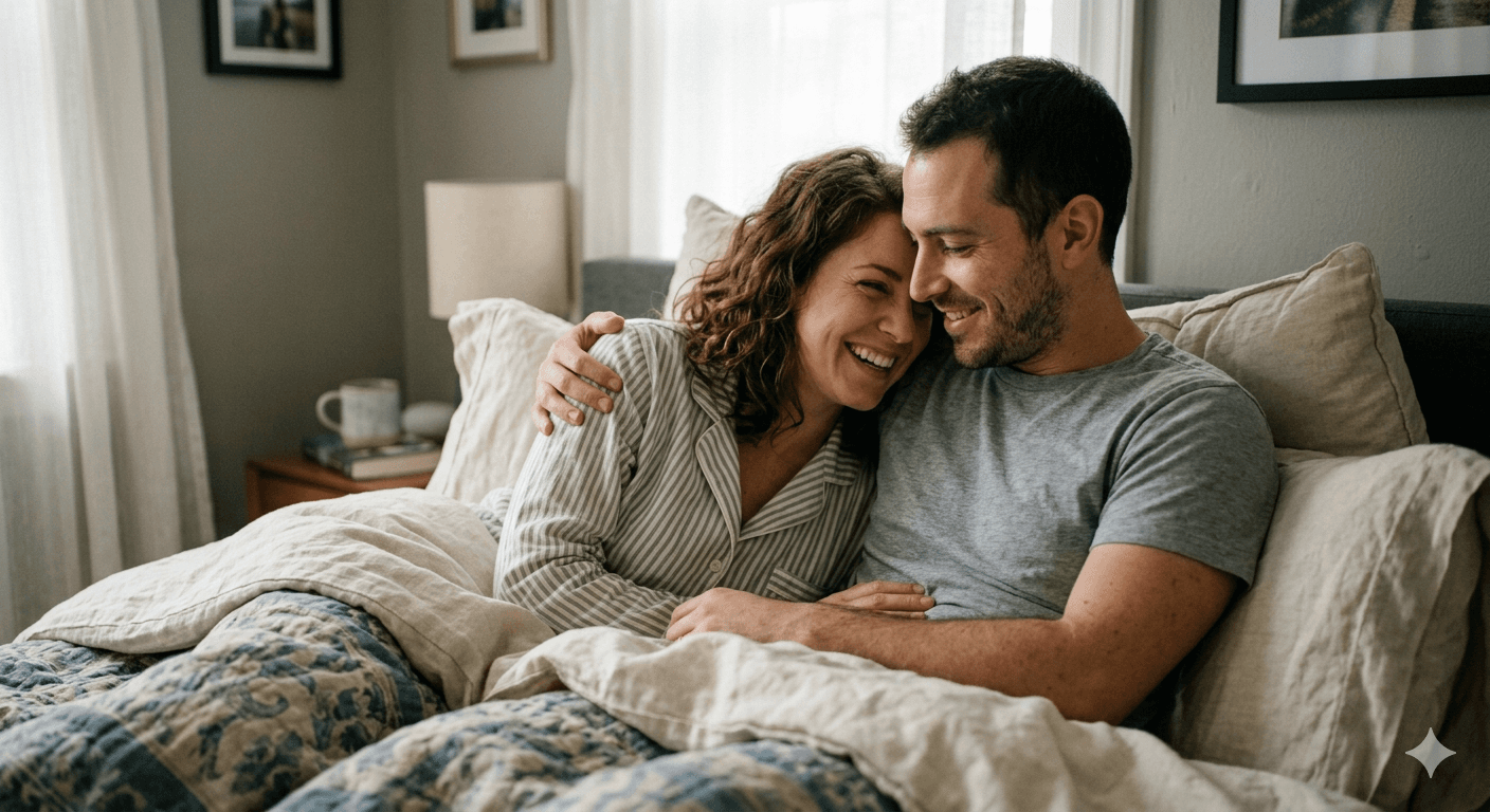 Un homme et une femme complice dans un lit Un homme et une femme complice dans un lit