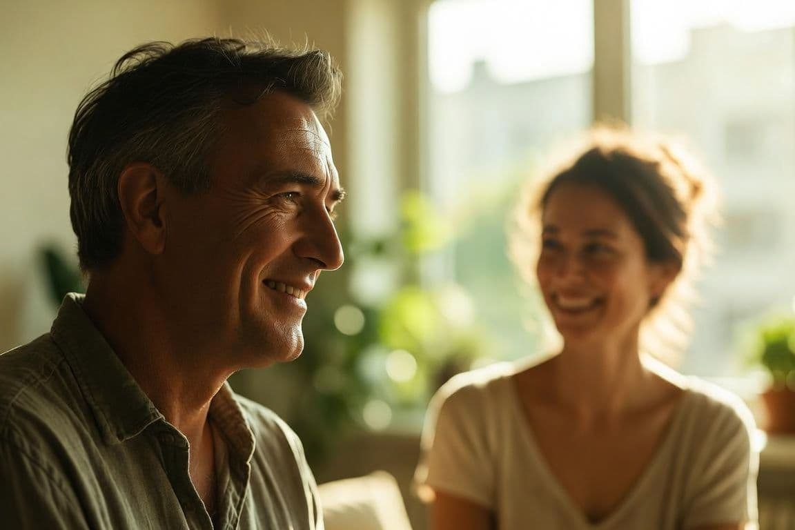 Homme serein en consultation médicale au sujet de l'andropause et de sa durée Homme serein en consultation médicale au sujet de l'andropause et de sa durée