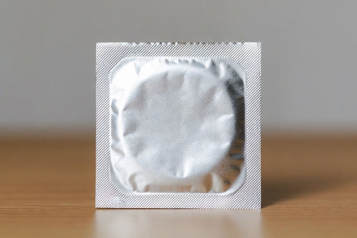 Sachet de préservatif sur une table de chevet, pas d'érection avec préservatif solution Sachet de préservatif sur une table de chevet, pas d'érection avec préservatif solution