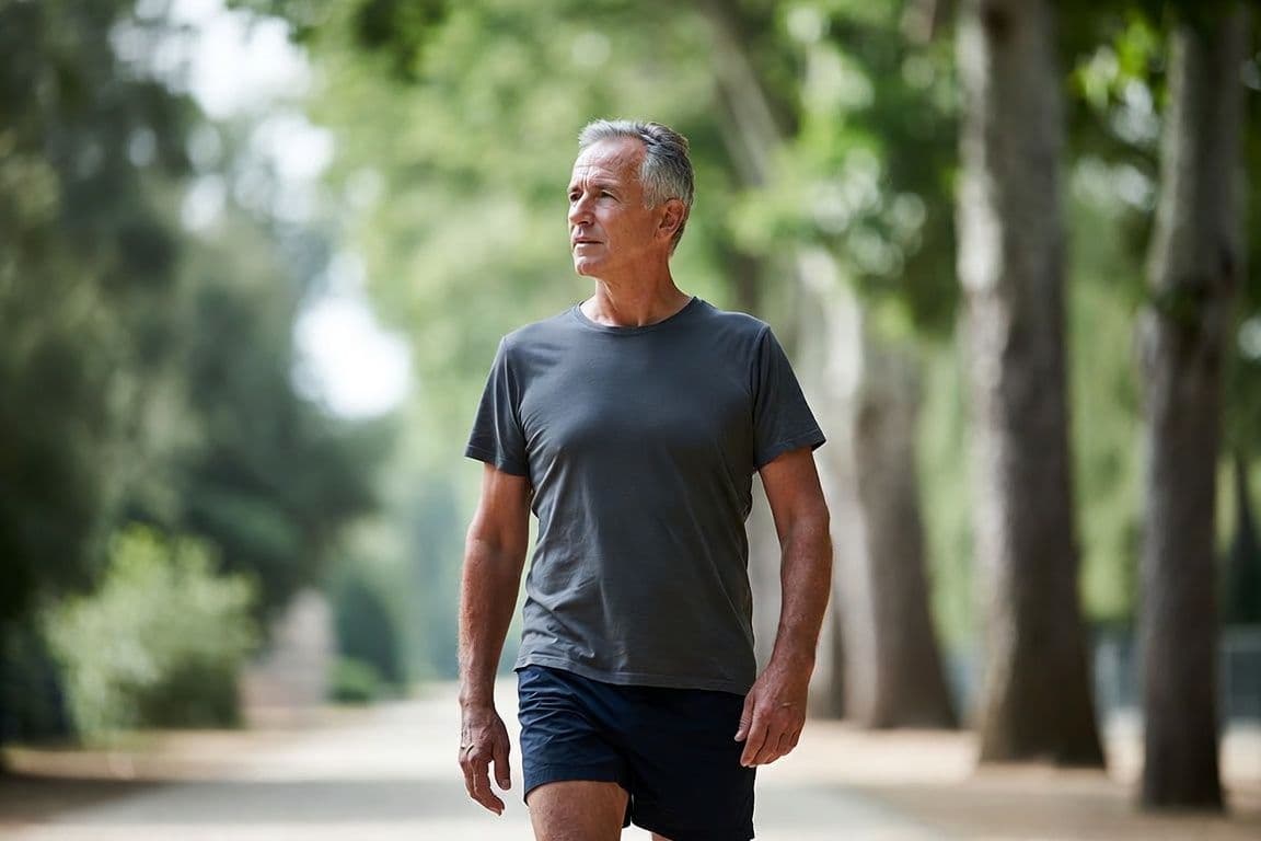 Homme actif pratiquant des exercices pour diminuer volume prostate Homme actif pratiquant des exercices pour diminuer volume prostate