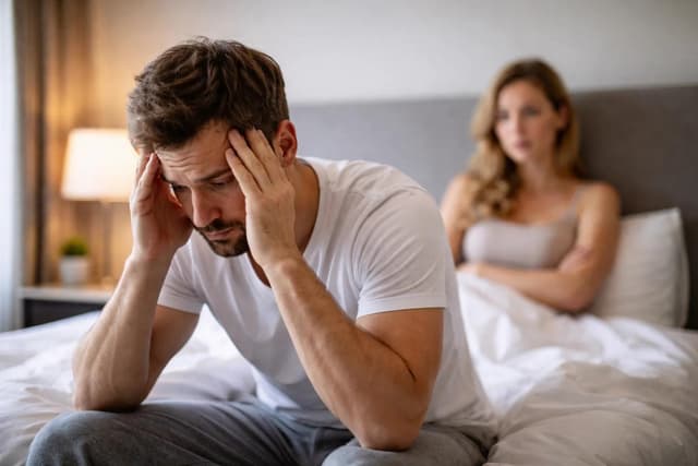 Couple communiquant sereinement dans leur chambre Couple communiquant sereinement dans leur chambre