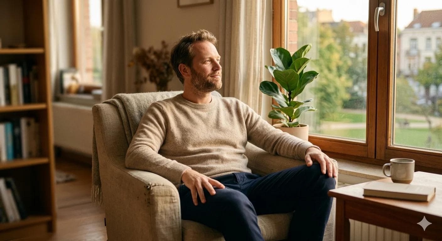 Homme rassuré après avoir vaincu sa honte de l'éjaculation précoce grâce à un accompagnement médical adapté Homme rassuré après avoir vaincu sa honte de l'éjaculation précoce grâce à un accompagnement médical adapté